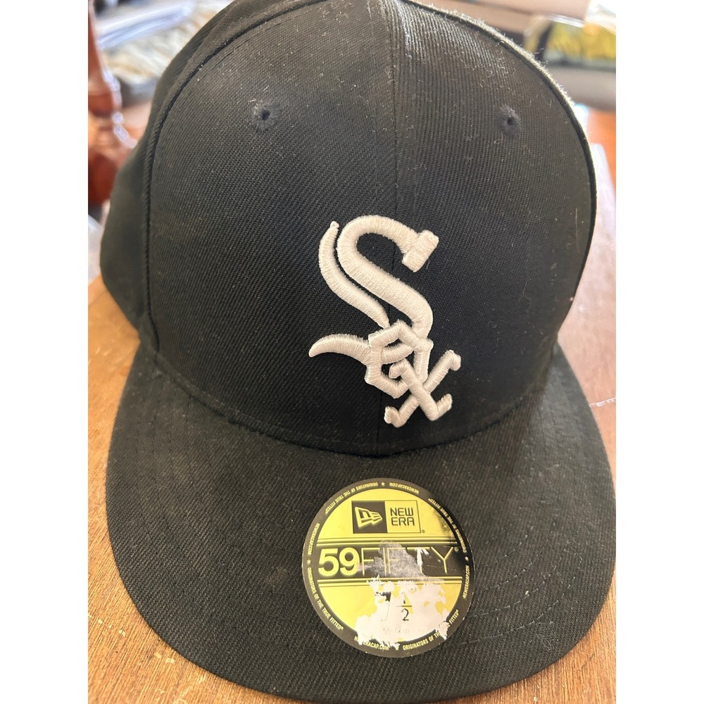 New Era 59FIFTY Chicago White Sox Fitted Hat Black Size 7‎ 1/2 MLB Cap